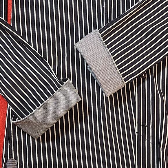 Bugatchi Striped Button Down Shirt, Embroidered logo, flip cuffs sz 15.5 34/35 - Picture 6 of 13